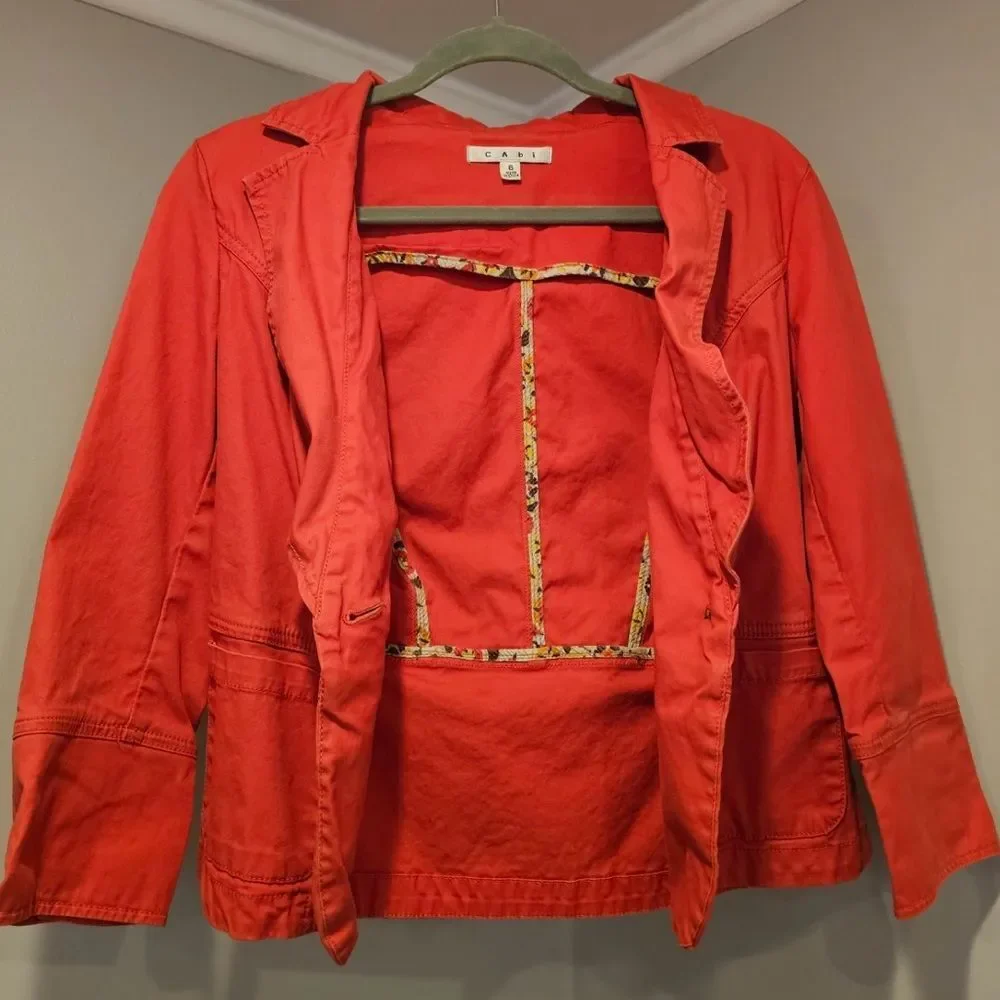 CAbi Blazer Coral Button down three quarter sleeves Size 6